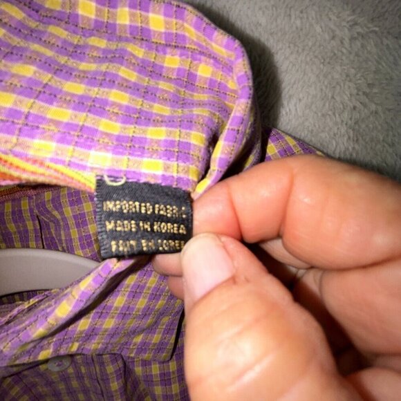 Bugatchi Uomo Long sleeve Purple Yellow Checked Button Up Bright Stripes Large - Picture 8 of 10